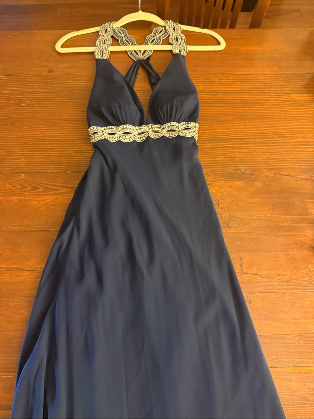 Faviana Navy Blue and Silver Sequined Maxi Dress